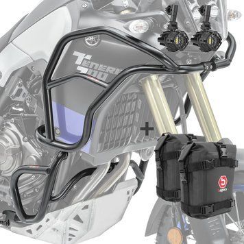 Комплект захисних дуг верхній нижній + фара XL для Yamaha Tenere 700 19-24 + сумки Motoguard чорний