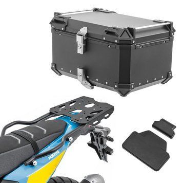Комплект алюмінієвого кофру Bagtecs XB65 чорного кольору + спинка + задній багажник підходить для Yamaha Tenere 700 World Raid 22-26