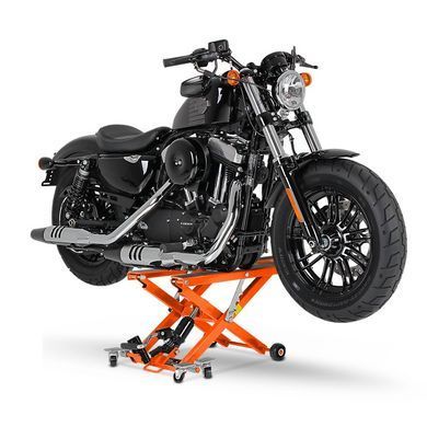 Гидравлическая подъемная платформа Harley Davidson Dyna Super Glide/Custom ConStands Mid-Lift XL оранжевого цвета