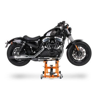 Гидравлическая подъемная платформа Harley Davidson Dyna Super Glide/Custom ConStands Mid-Lift XL оранжевого цвета