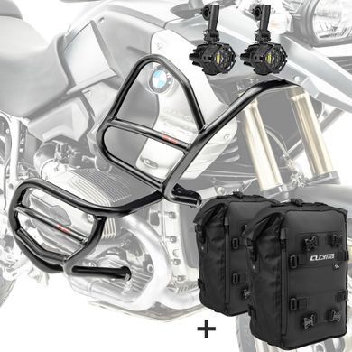 Комплект дуг верхней нижней XL + фары для BMW R 1200 GS 08-12 + сумки Motoguard черный CB8