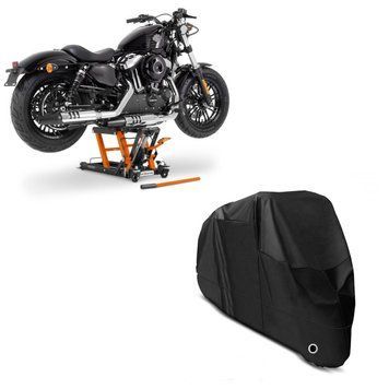 Комплект: мотодомкрат Mid-Lift L для Harley и Chopper до 680 кг + брезентовый чехол XXL черного цвета