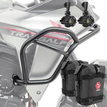 Комплект верхньої захисної дуги + додаткові фари + сумки Honda Transalp XL 750 23-24 Motoguard HG14 Black