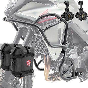 Комплект защитных дуг + дополнительные светодиодные фары для Honda Transalp XL 750 23-26 + сумки Motoguard SK2