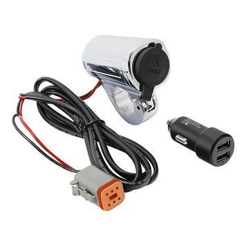 Разъём 12В на руль 7/8 - 1"дюйм для Harley-Davidson 2011-2021 с USB хром Craftride