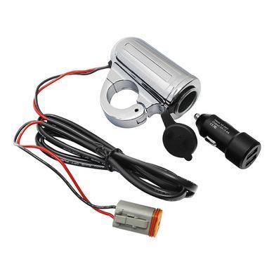 Роз'єм 12В на кермо 7/8 - 1"дюйм для Harley-Davidson 2011-2021 з USB хром Craftride
