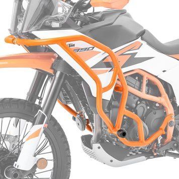 Захисні дуги, сумісні з KTM 390 Adventure X/R 2025, захист двигуна Motoguard KT69 оранжевого кольору.