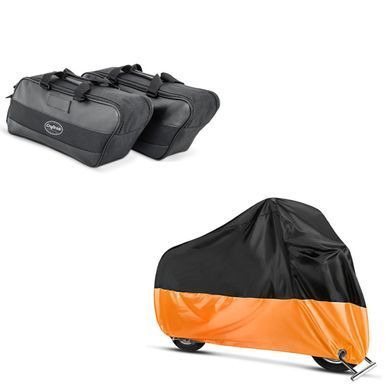 Комплект: внутренняя сумка бокового кофра Harley-Davidson Touring 94-25 + брезентовый чехол XXXL черно-оранжевого цвета