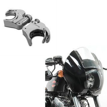 Комплект: обтічник Quarter підходить для Harley Davidson Dyna / Sportster Craftride Q1 прозорий + затискачі вітрового скла 39 мм підходять для Harley Davidson Sportster 88-20 Dyna 91-05 хром Craftride