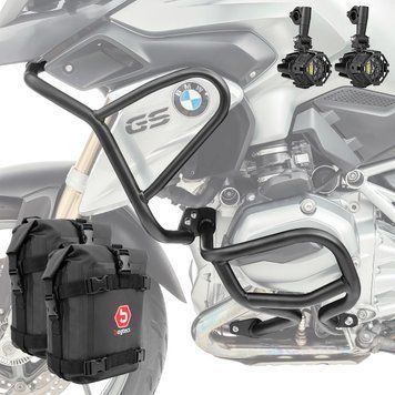 Комплект защиты двигателя + дополнительные фары L2, совместимы с BMW R 1200 GS 13-16 + сумки Motoguard черного цвета