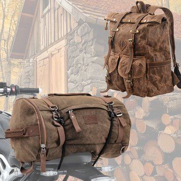 Комплект: Рюкзак 25л + задняя сумка 25L из парусины в винтажном стиле Craftride, коричневый