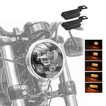 Комплект светодиодных фар 5,75" + светодиодные указатели поворота на руль TS4 для Harley Davidson Sportster Forty-Eight 48 / Special