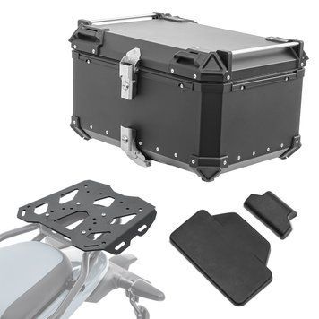 Комплект алюмінієвого кофру Bagtecs XB65 чорного кольору + спинка + задній багажник підходить для Royal Enfield Himalayan 450 24-26