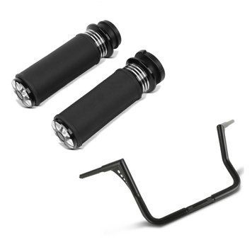 Комплект: Руль Ape Hanger Fat B2 Touring 1-1/4", высота 12", подходит для Harley Davidson от Craftride, чёрный + Ручки руля 1" Craftride HG2 Billet CNC, подходят для Harley Davidson с электронным дросселем