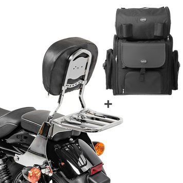 Спинка SB1 + задняя сумка для Harley Sportster 04-20 съемная с багажником Craftride хром