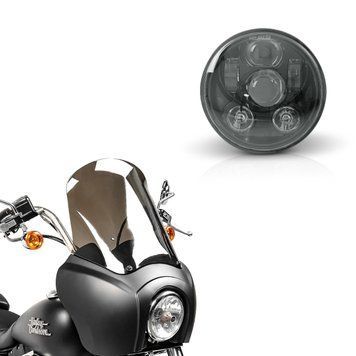 Комплект: Обтекатель для Harley Davidson Dyna Street Bob 06-17 Craftride MG5 с лобовым стеклом черно-матовый легкий дым + светодиодная фара 5,75 дюйма для Harley Davidson черный Craftride