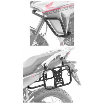 Комплект: Верхняя защитная дуга Motoguard CB25 черная + опора для боковых сумок Bagtecs SD39 для Honda Transalp XL 750 23-26