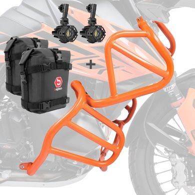 Комплект захисних дуг + фари для KTM 790 Adventure/R 19-21 + сумки Motoguard помаранчевий