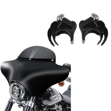 Комплект: обтічник Batwing MD8 + затискачі вітрового скла 49 мм, сумісні з Harley Davidson Fat/Dyna Street Bob 06-17 чорного кольору Craftride