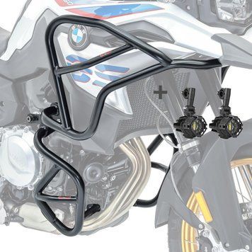 Комплект захисту двигуна XL + додаткові фари, сумісний із BMW F 800 GS 24-25 Motoguard чорного кольору.