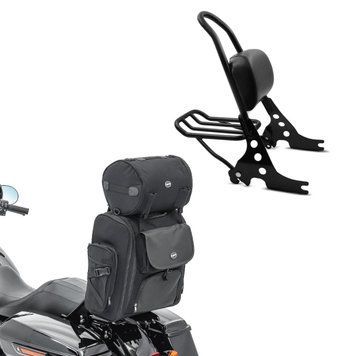 Комплект: Спинка Harley Sportster 1200 Iron 18-20 Fast Rider-M + сумка SXL задняя с багажным валиком черного цвета