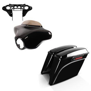 Комплект: Повний комплект обтічників Batwing для Harley Davidson Touring 1996-2013 років випуску + Подовжені бічні кофри Craftride об'ємом 35 л Harley Davidson Touring 94-13 років випуску, чорні, з засувкою.