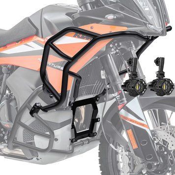 Комплект верхньої захисної дуги + додаткові протитуманні фари для KTM 790/890 Adventure 23-25, Motoguard HG18, чорний.