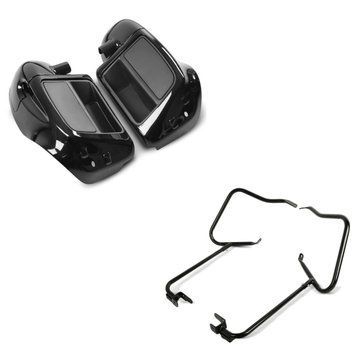 Комплект: нижний вентилируемый обтекатель для Harley Davidson Touring Modelle 2014-23-24 Craftride, черный + кронштейны поддержки кофра, подходит для Harley Davidson Touring 14-24, черные Craftride