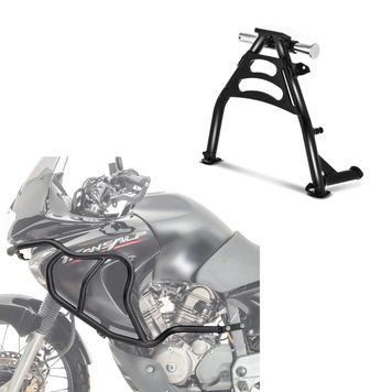 Верхня захисна дуга сумісна з Honda Transalp XL 650 V 00-07, Motoguard HG12 чорного кольору + центральна підставка