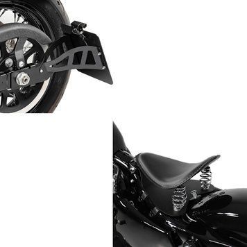 Комплект: одномісне сидіння Bobber з опорною плитою чорного кольору + бічний тримач номерного знака Yamaha XVS 650-1100 Drag Star 96-07