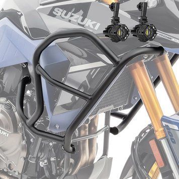 Комплект верхньої захисної дуги + додаткові протитуманні фари Suzuki V-Strom 800 DE 23-25, Motoguard HG21, чорний.