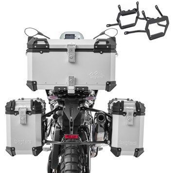 Комплект алюмінієвих бокових кофрів + верхній кофр Honda NC 750 X 21-26 + бічний багажник + задній багажник Bagtecs сріблястого кольору