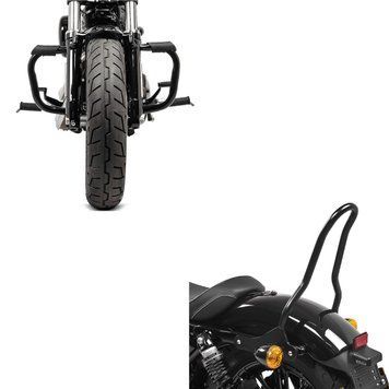 Комплект: захисна дуга Harley Sportster 04-20 Mustache чорного кольору Спинка для Harley Sportster 04-20 Tampa S чорний
