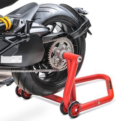 Комплект: Односторонний подкат для Ducati Panigale V2 20-24 Single-One красный + рабочий подъемник под переднее колесо FR, подходит для Ducati Panigale R / V2.