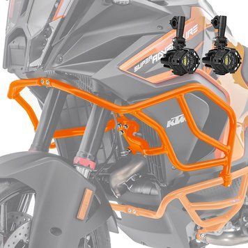 Комплект верхньої захисної дуги + додаткові протитуманні фари X21 для KTM 1290 Super Adventure R/S 21-24 Motoguard оранжевого кольору