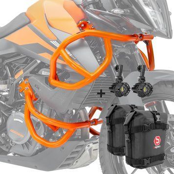 Комплект захисних дуг + фара для KTM 390 Adventure 20-24 + сумки Motoguard помаранчевий