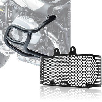 Комплект: захисна дуга для BMW R NineT 14-23 Захисна дуга Motoguard + решітка радіатора для BMW R NineT 14-22 Решітка радіатора Zaddox KG1 чорна