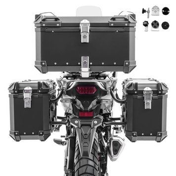 Комплект алюмінієвих бічних кофрів + верхній кофр для мотоцикла Royal Enfield Himalayan 450 Bagtecs XW38-XB65 чорного кольору.