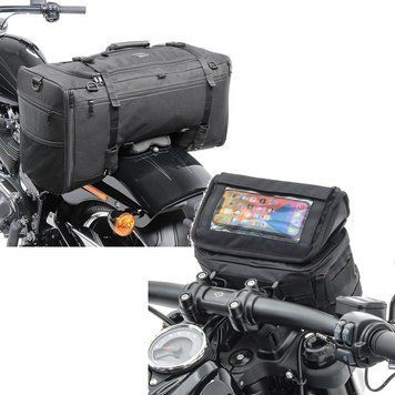 Комплект: мотоциклетная задняя сумка Craftride SQ1 для чопперов и круизеров + сумка на руль Harley Softail Fat Bob / держатель для смартфона 114 Craftride LB2
