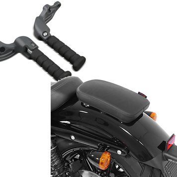 Комплект: підставка для ніг пасажира з тримачем для Indian Scout, Sixty, Bobber + сидіння-присоска для пасажира Glider X для кастом-байків чорного кольору