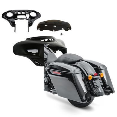 Комплект: Полный комплект обтекателя Batwing для Harley Street Glide 14-22 Craftride + удлиненные боковые кофры для Harley Davidson Street Glide (FLHX) 14-22 Latch Black Craftride