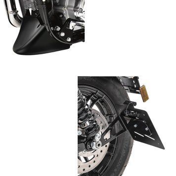Комплект: боковой держатель номерного знака М для Harley Sportster 04-20 черный + передний спойлер Harley Sportster 04-20 черный