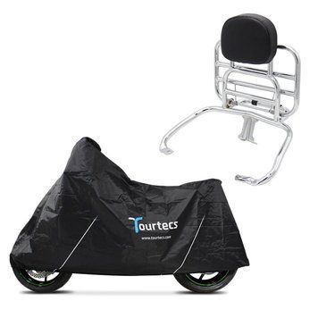 Чохол для мотоцикла + багажник зі складною спинкою, сумісний з Vespa GTS 300/250/125 08-22, хромований.