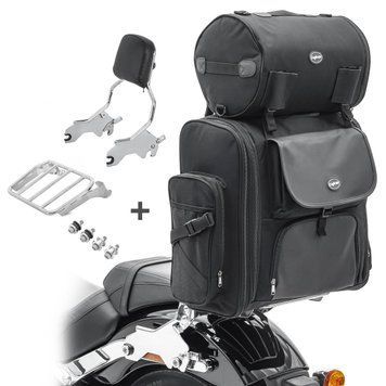 Спинка + задня сумка, сумісні з чопперами / кастомними мотоциклами / Sport Glide 18-25 R1 із хромованим заднім багажником Craftride