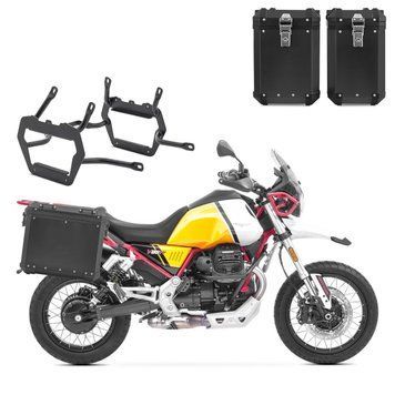 Алюмінієві бічні кофри Bagtecs GX38-45, чорні + багажник для Moto Guzzi V85 TT 19-23