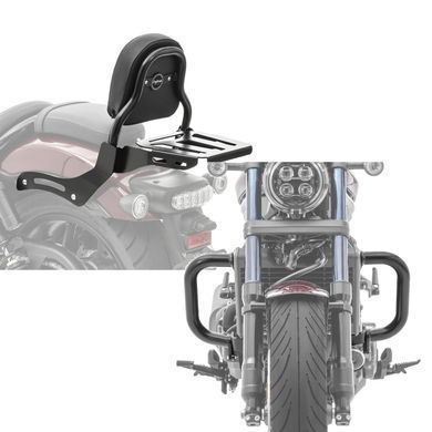 Комплект: Спинка пассажира XS3 с багажником для Honda Rebel 1100 CMX 2021&ndash;2024, черная Craftride + Защита двигателя для Honda Rebel 1100 CMX 2021&ndash;2024, Highway crash bar Craftride PM3