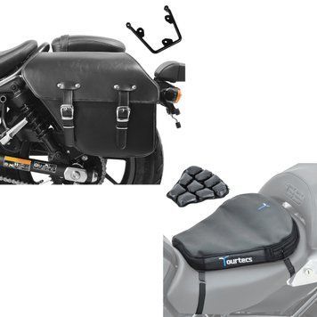 Комплект: Кофр с держателем для Honda Rebel 500 CMX 17-20 Fargo 13л левый + надувная подушка сиденья Air Deluxe M comfort черного цвета