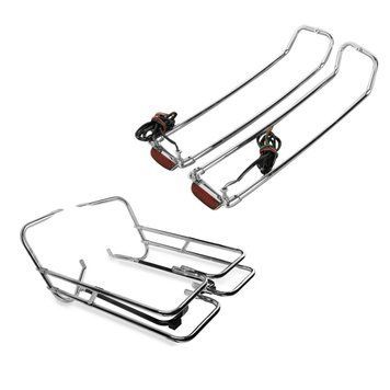 Комплект: Багажник Twin Rail для Harley Touring 97-08 із захисною дугою + світлодіод на верхній бічній напрямній для Harley Touring 93-13 хром