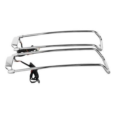 Комплект: Багажник Twin Rail для Harley Touring 97-08 із захисною дугою + світлодіод на верхній бічній напрямній для Harley Touring 93-13 хром
