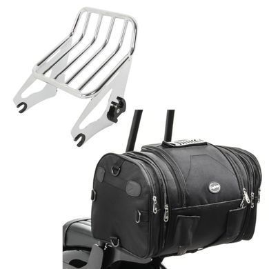 Комплект: Багажна полиця W1 знімна для моделей Harley Touring 2009-2021 хром + задня сумка RB1 багажний рулон 09-25л для Chopper Cruiser